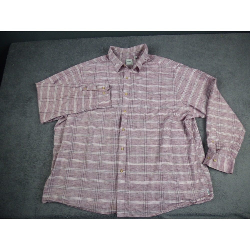 ROWM Mens 3XB Plaid Button Down Shirt Burgundy White Long Sleeve Cotton Blend